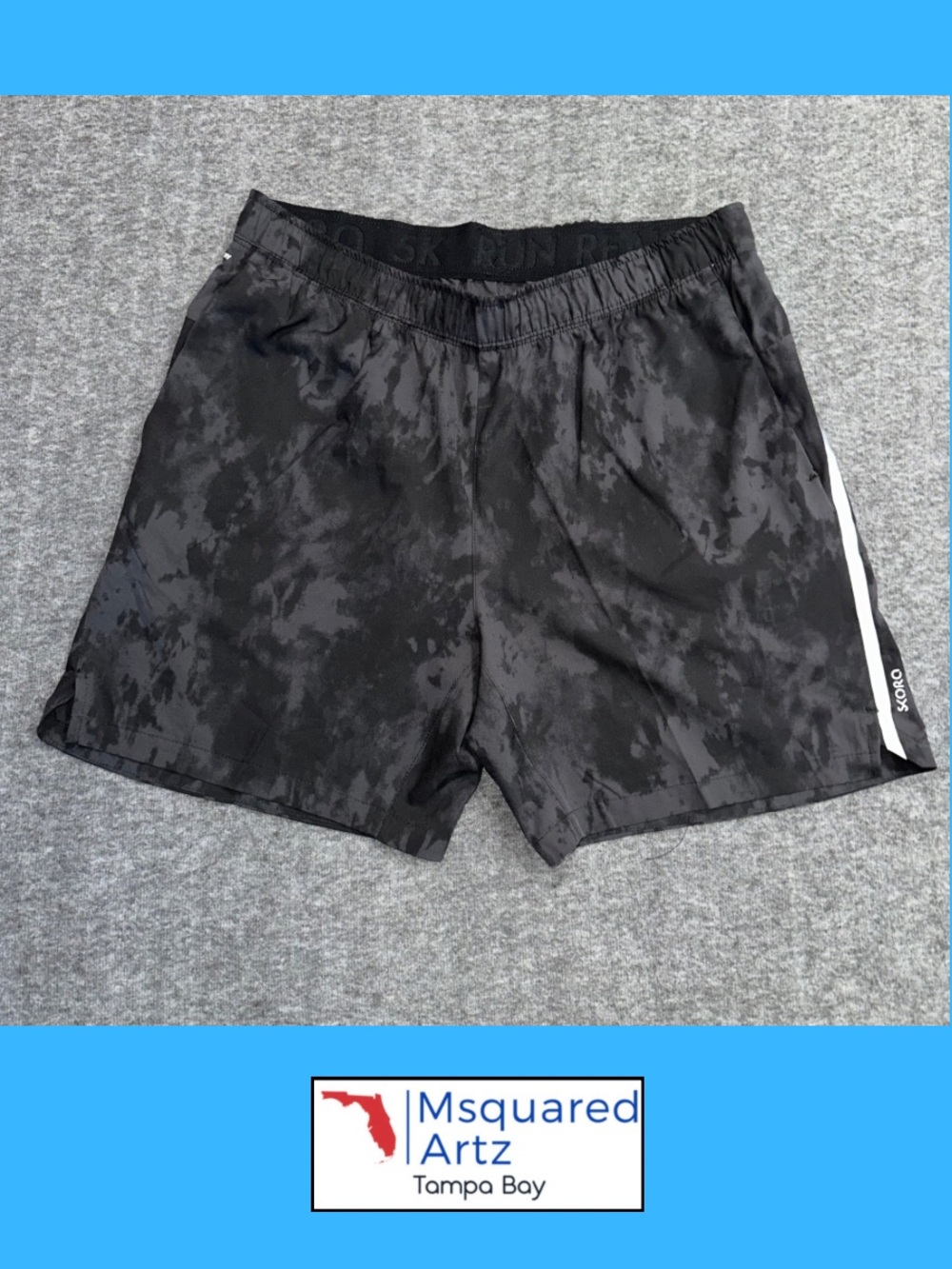 Skora Qwick-Dry Men's Large Black Gray Camo Running Athletic Shorts 7" Inseam